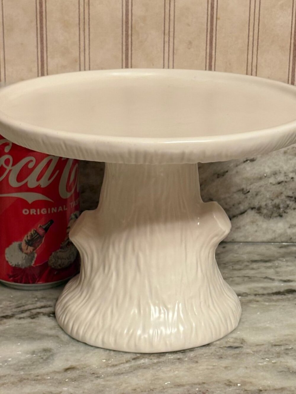 Antique Vintage White Faux Bois Ceramic Cake Stand Platter William Sonoma